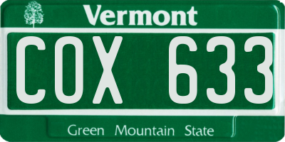 VT license plate COX633