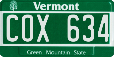 VT license plate COX634