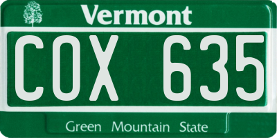 VT license plate COX635
