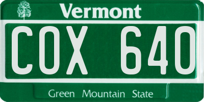 VT license plate COX640