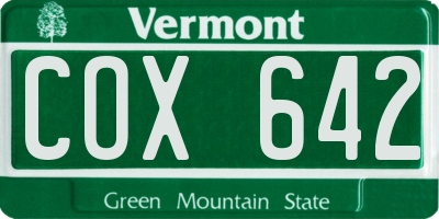VT license plate COX642