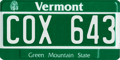 VT license plate COX643