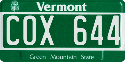 VT license plate COX644