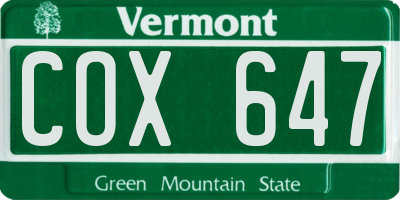 VT license plate COX647