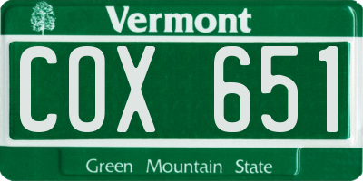 VT license plate COX651