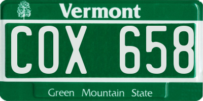 VT license plate COX658