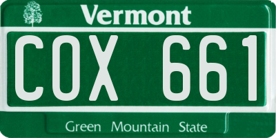 VT license plate COX661