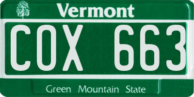 VT license plate COX663