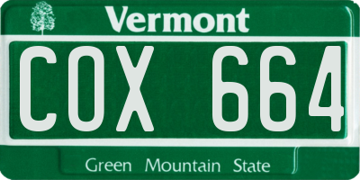 VT license plate COX664