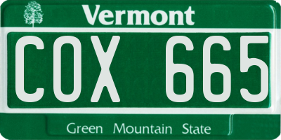 VT license plate COX665