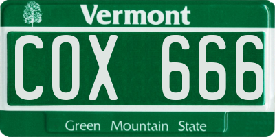 VT license plate COX666