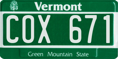 VT license plate COX671