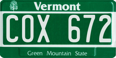 VT license plate COX672