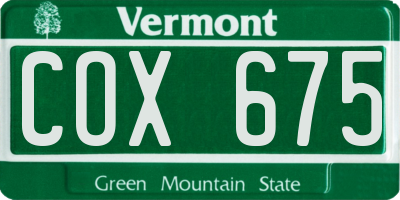 VT license plate COX675