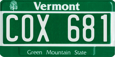 VT license plate COX681