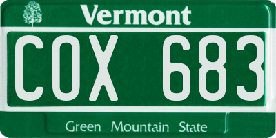 VT license plate COX683