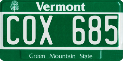VT license plate COX685