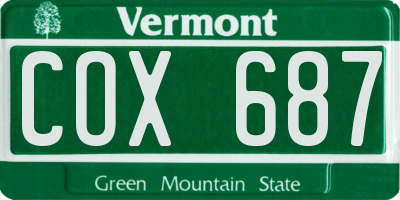 VT license plate COX687