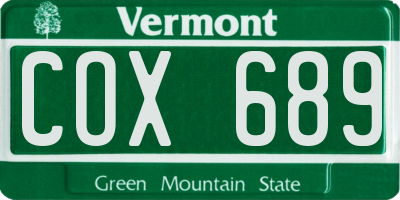 VT license plate COX689