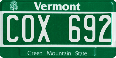 VT license plate COX692
