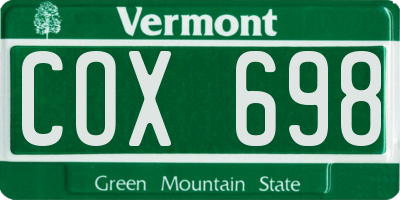 VT license plate COX698