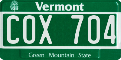 VT license plate COX704