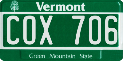 VT license plate COX706