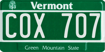 VT license plate COX707
