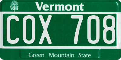 VT license plate COX708