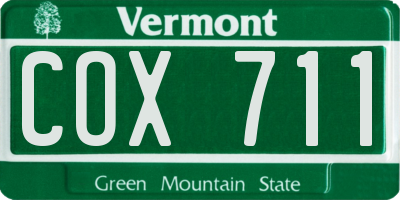 VT license plate COX711