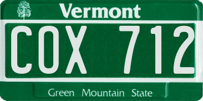 VT license plate COX712