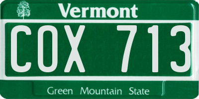VT license plate COX713