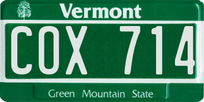 VT license plate COX714