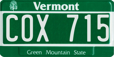 VT license plate COX715