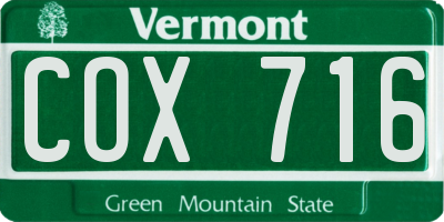VT license plate COX716