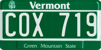 VT license plate COX719