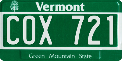 VT license plate COX721