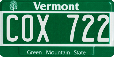 VT license plate COX722