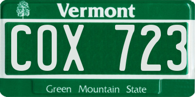 VT license plate COX723