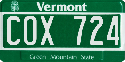 VT license plate COX724