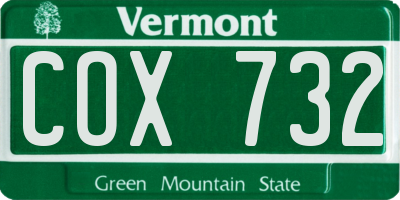 VT license plate COX732