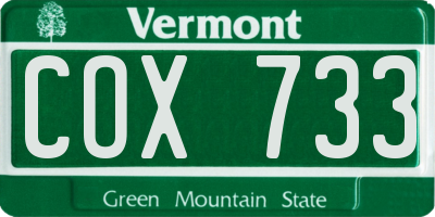 VT license plate COX733