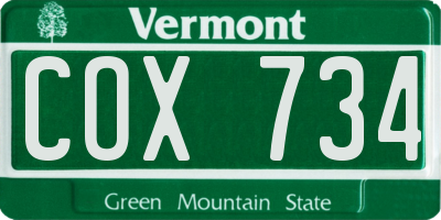 VT license plate COX734