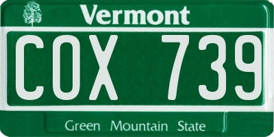 VT license plate COX739
