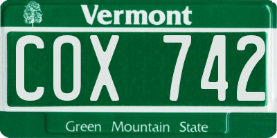 VT license plate COX742