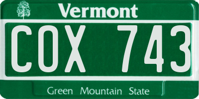 VT license plate COX743