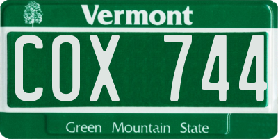 VT license plate COX744