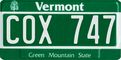 VT license plate COX747