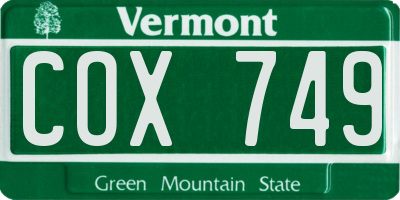 VT license plate COX749