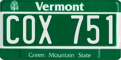 VT license plate COX751